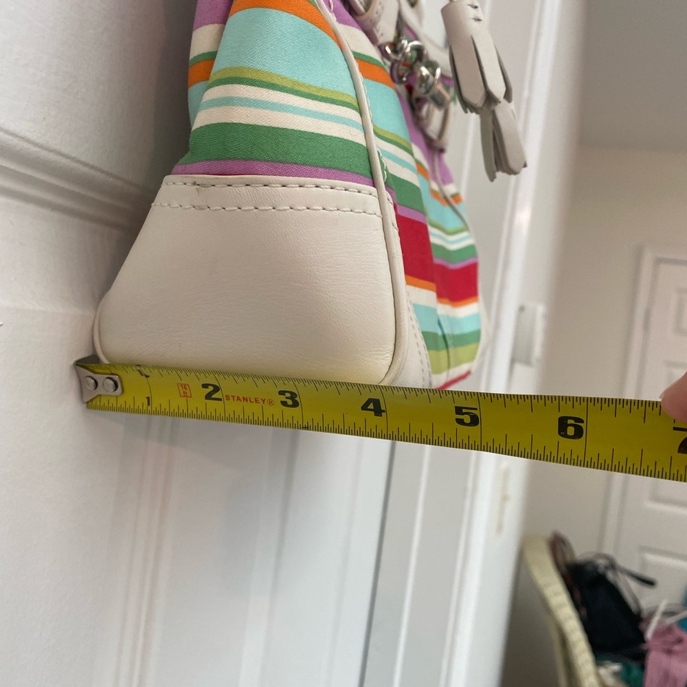 Coach RARE Vintage Hampton Multicolor Striped Bag w White Leather Details - Picture 11 of 15
